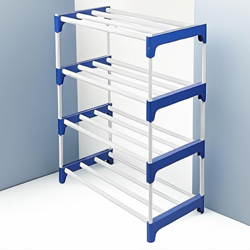 Steel Shoe Rack with Shelf - 4 Tier Folding Shoe Rack