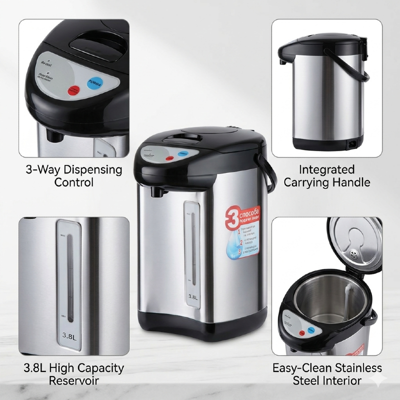 3-Liter Retro Electric Air Pot Thermopot with Boil-Dry Protection Keep Warm & Re-Boil Function for Hotel or Household Use