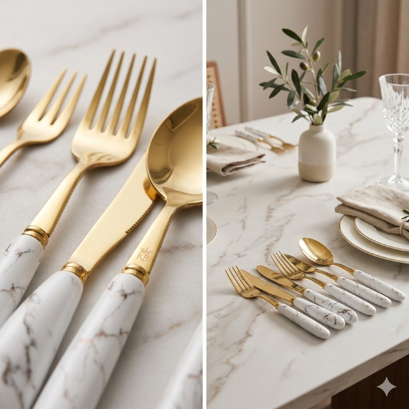 Ceramic Handle Cutlery Set Stainless Steel Spoon Fork Knife for Gift