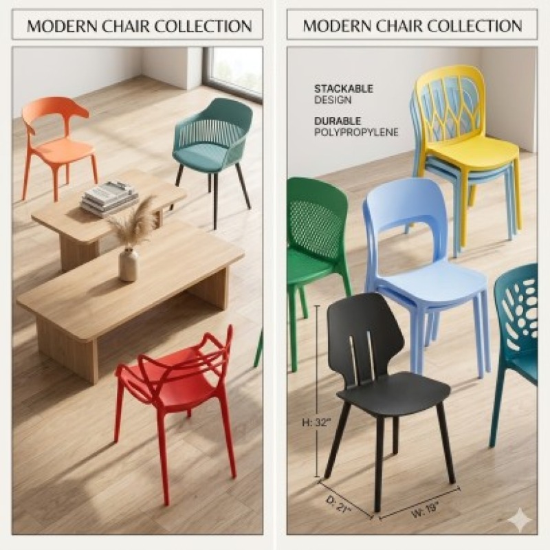 Colorful Modern Design Restaurant Kitchen Cafe Sillas Plastic Chair Stackable Dining Plastic Chair