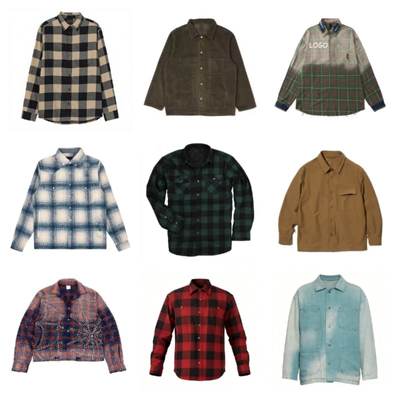 Custom Design Men's Flannel Plaid Shirts Button Down Regular Fit Long Sleeve Casual Shirts Pure Cotton Men Pack of 9