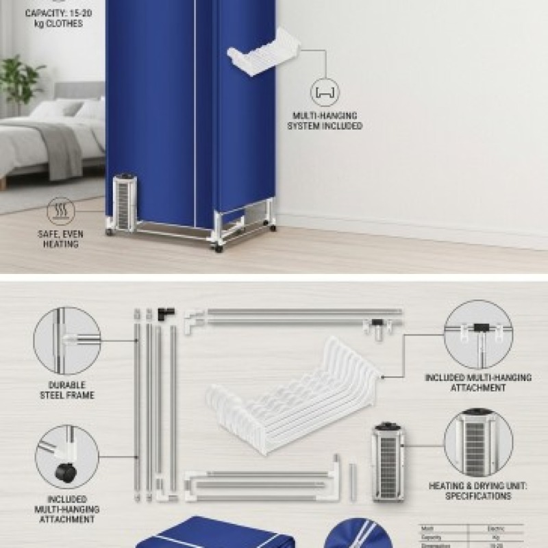 Electric Clothes Dryer Machine With Anion, Portable Folding 3-Tier Design Clothing Dryer