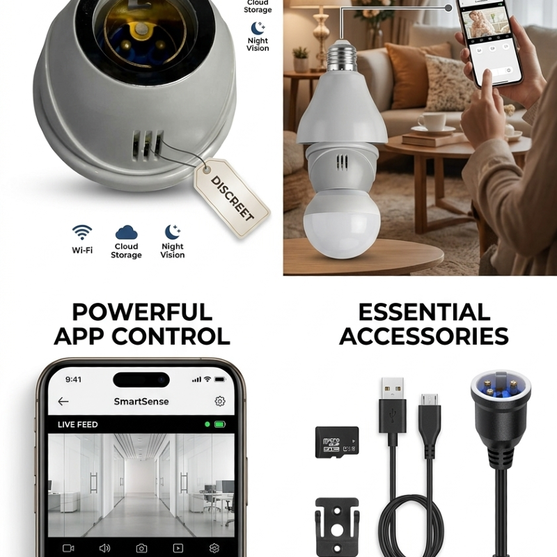 StealthGuard WiFi Light Socket Security Camera – 1080p HD Live Stream & Motion Detection