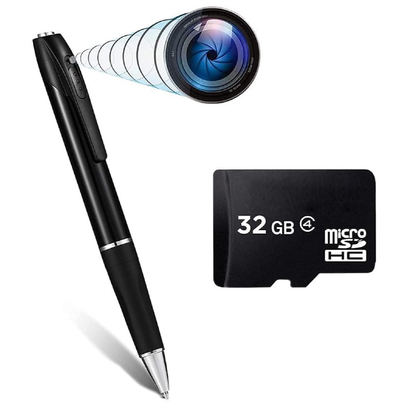 Hidden Camera Pen with Free 32GB Sd Card Spy Pen 1080P Full HD Video Audio Recording Indoor Outdoor Mini Cam for Home Security, Business & Learning