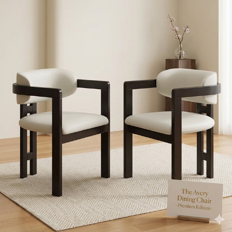 High Quality Restaurant Dinning Solid Wood Luxury Leather Upholstered Dining Chair With Arms Pack of 2