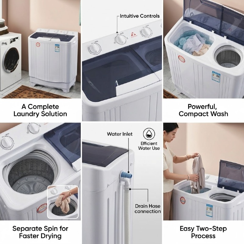 Household Semi-Automatic Twin Tub Washing Machine with 7KGS Electric Power New Condition Cheap Price