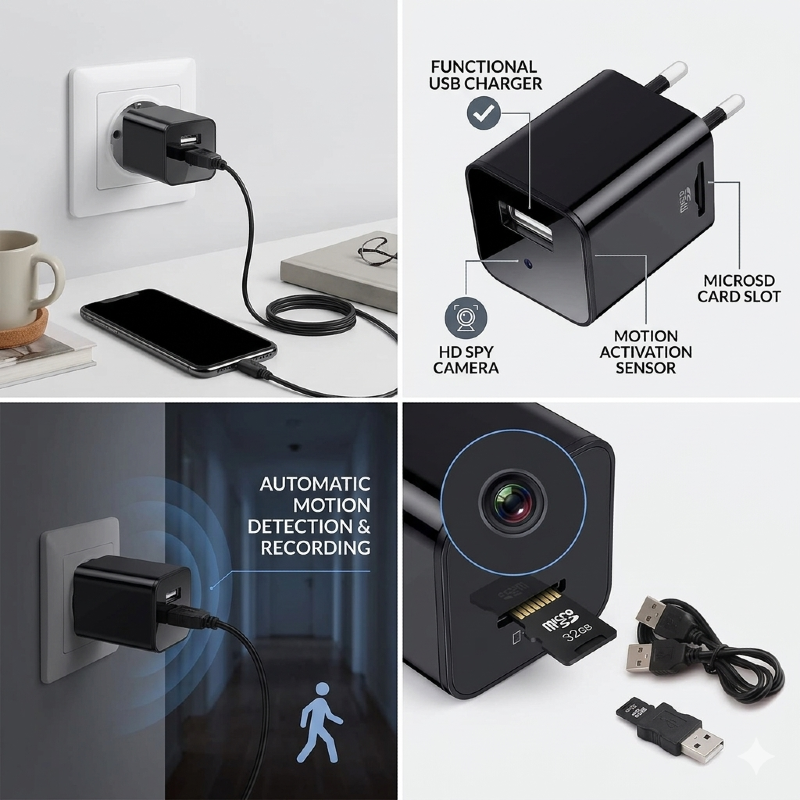 Mini Hidden Camera 1080p Full HD Plug & Play Spy Cam Secret Camera for Home Hidden & Office Use Mini Spy Camera Works While Charging Supports 256GB Security Surveillance