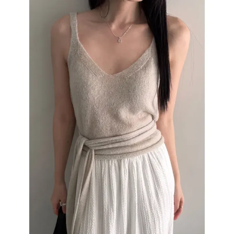 Sleeveless Tie-Front Knit Top