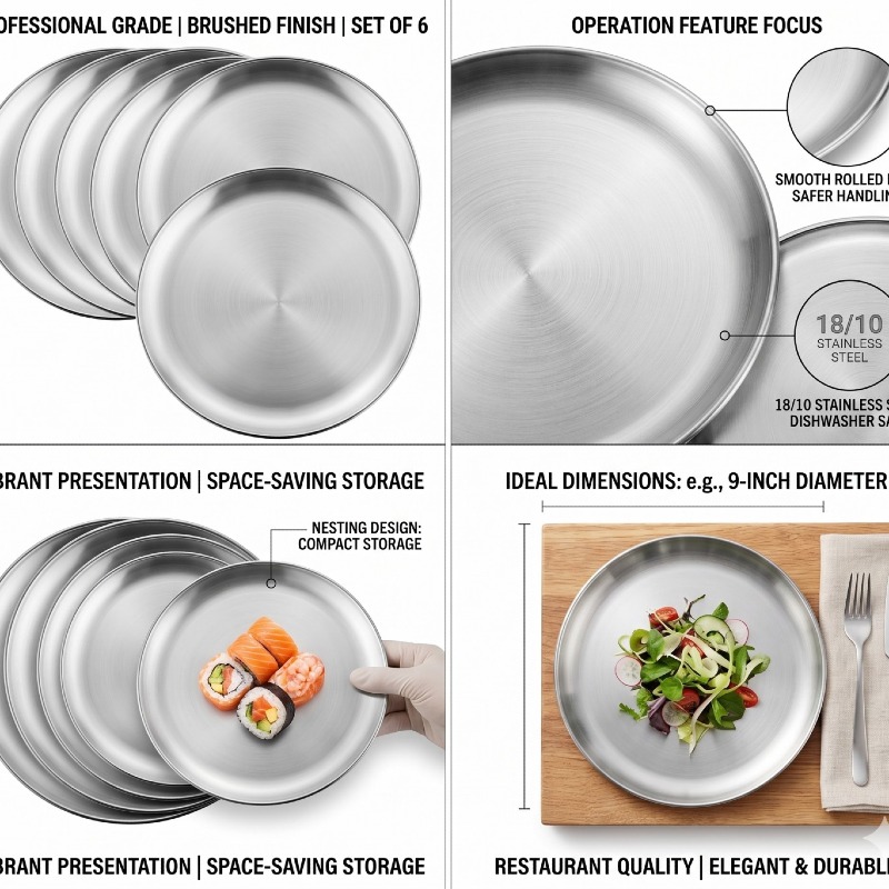 Stainless Steel Kitchen Dishes Dinner Set Porcelain White Luxury Embossed Plate Sets Dinnerware Plate Set of 5